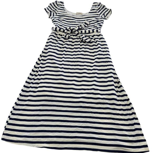 Gilli Dress Womens Small Navy White Striped Short Sleeve Belted Midi Length USA - Picture 1 of 7